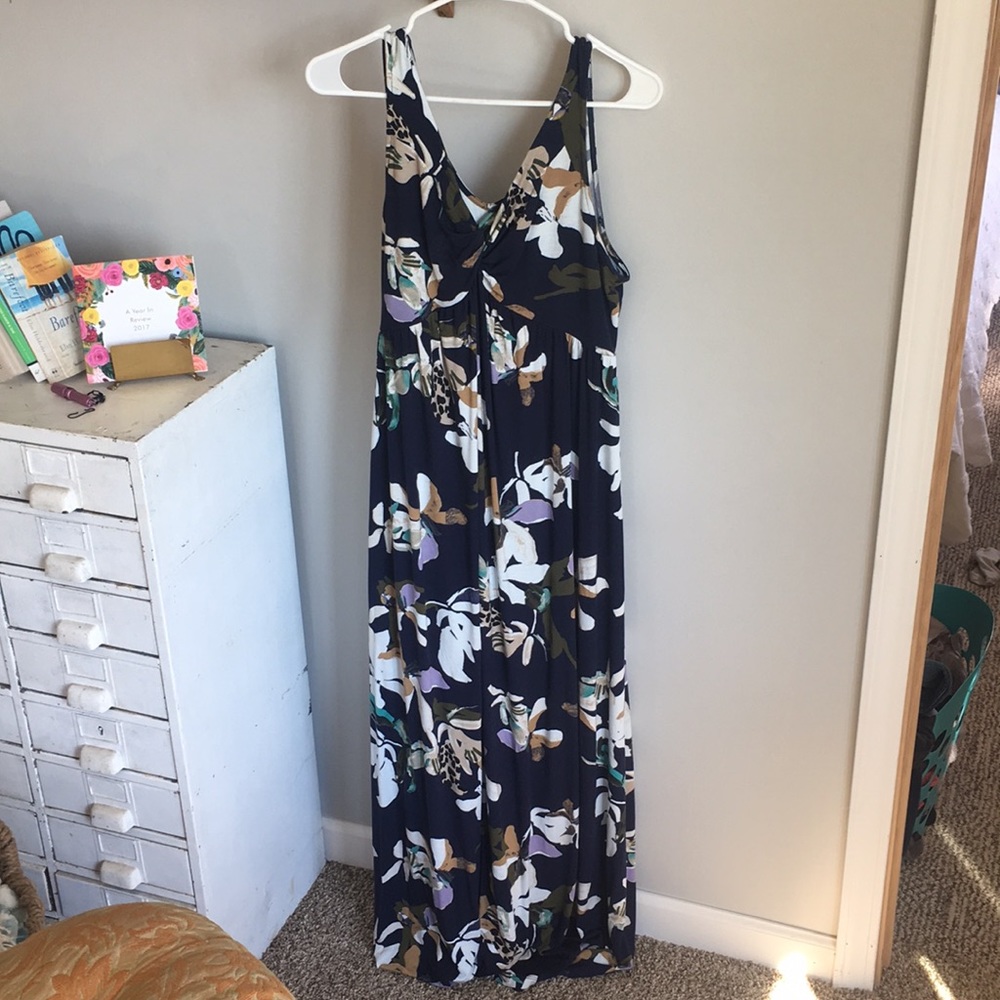 Navy blue floral Maternity maxi dress